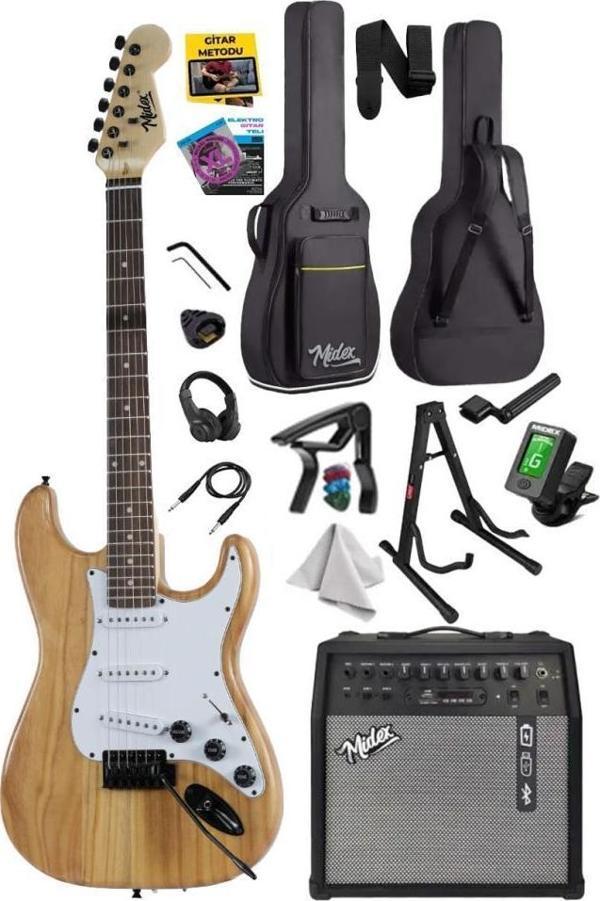 Midex RPH-320WD-50AMP Ahşap Renk Strat Kasa SSS 50W Amfili Elektro Gitar Seti - Image 1