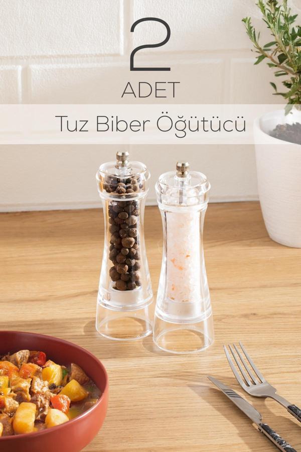 Porsima 181002 Baharat Öğütücü 2li Set Değirmen Baharat Değirmeni El Değirmeni Tuz Karabiber Öğütücü Baharatlık - Image 1