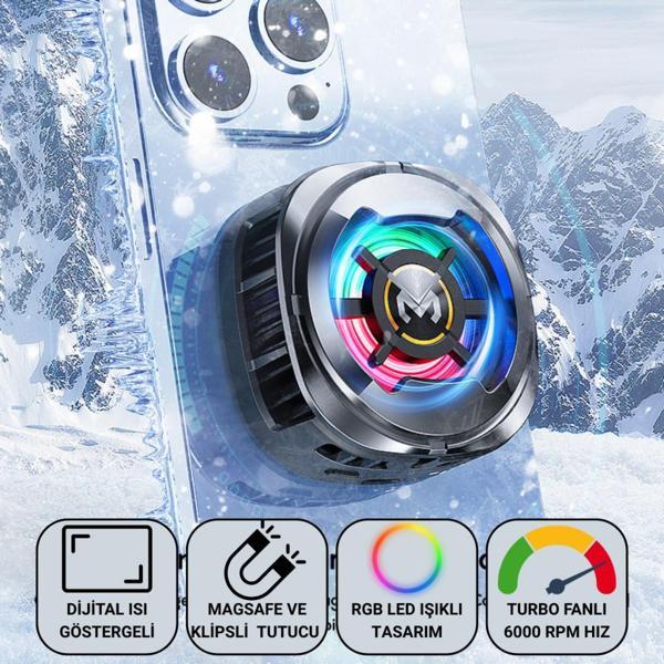 Coofbe 6000 RPM Turbo Fan Işıklı Magsafe İle Uyumlu Telefon Soğutucu Radyatör Tüm Telefonlara Uyumlu - Image 1