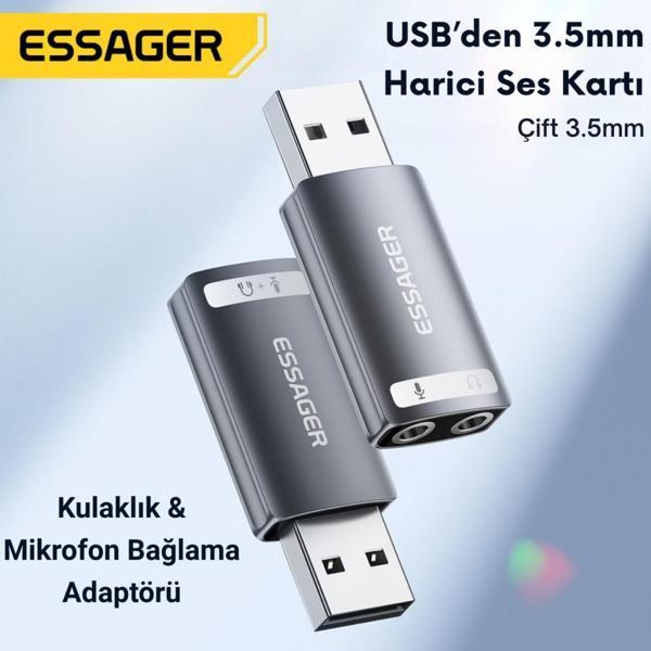 Essager USB to 3.5MM Jack Çevirici Dönüştürücü Usbden Kulaklık Mikrofon Giriş Dönüştürücü Ses Dönüştürücü - Image 1