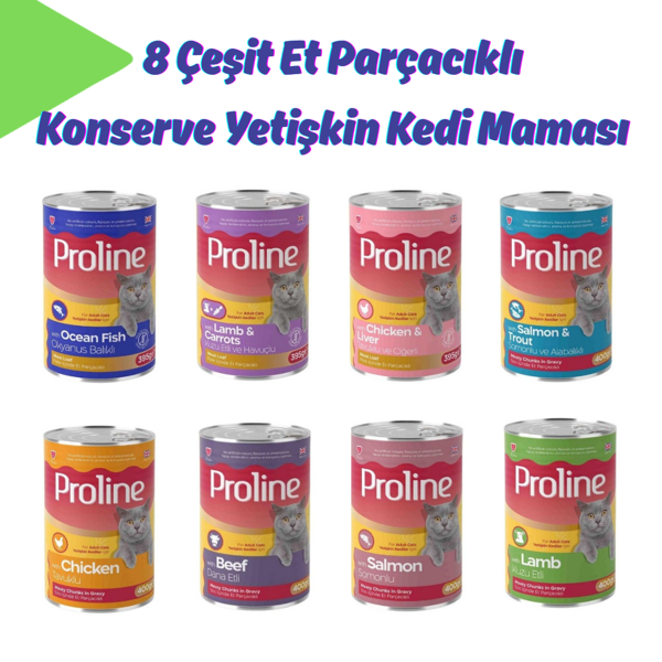 Proline 8 Çeşit Et Parçacıklı Konserve Yetişkin Kedi Maması (Toplam 8 Adet) - Image 1
