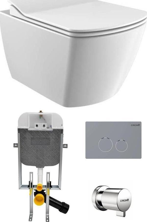 Creavit Elegant Rim-off Asma Klozet + Yavaş Kapanır Kapak + Creavit Gömme Rezervuar Set - Image 1