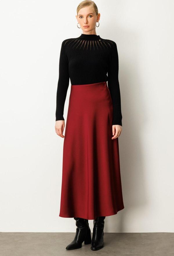 Ekol Kadın Maxi Boy Volanlı Etek 2027 Bordo - Image 1