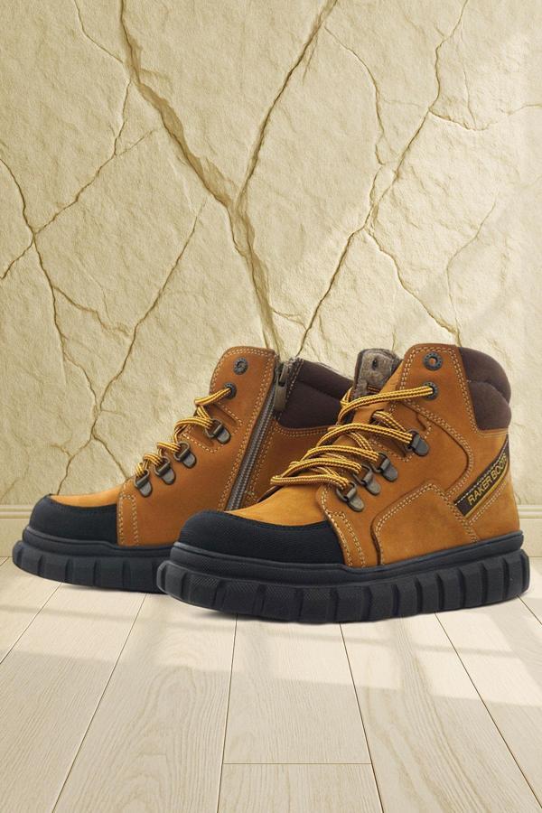 Rakerplus Hakiki Deri Sarı Kahverengi Fermuarlı Erkek Çocuk Bot - Image 1