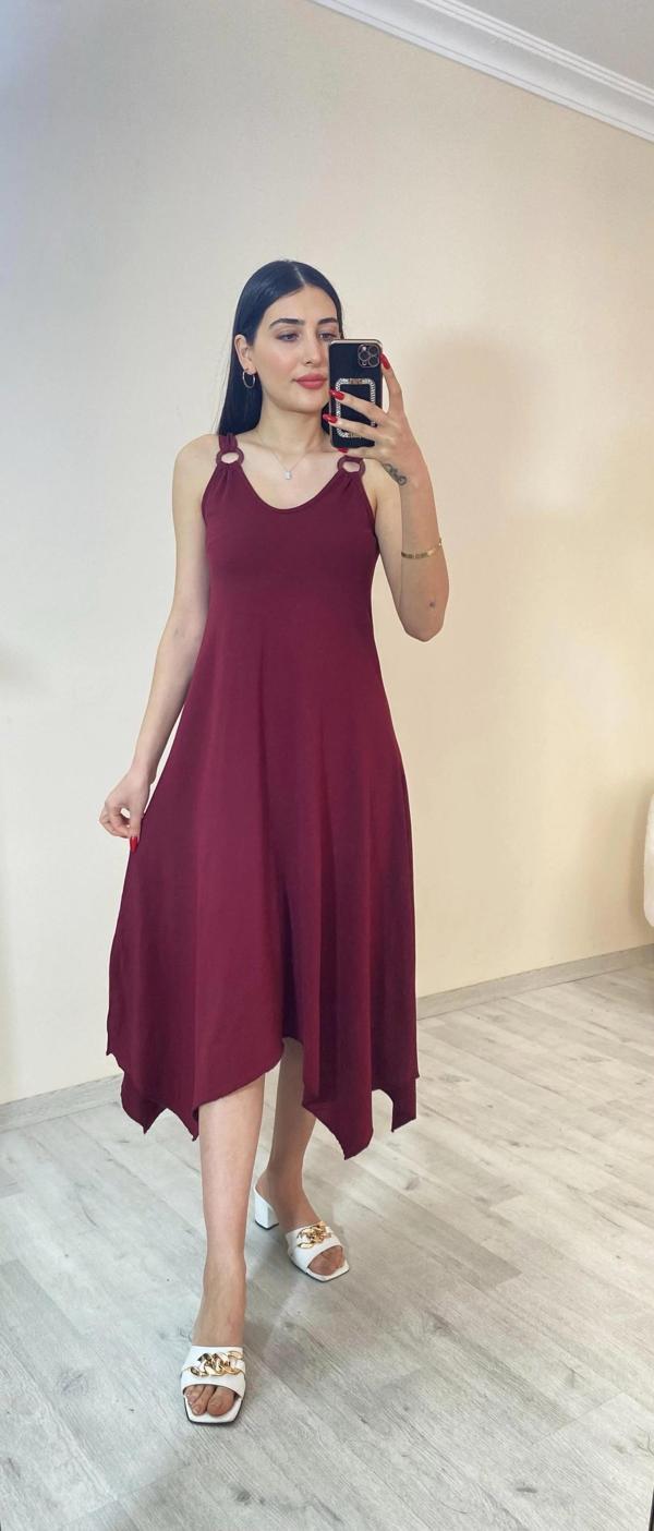 Süprem Halka Detaylı Askılı Elbise Bordo - Image 1