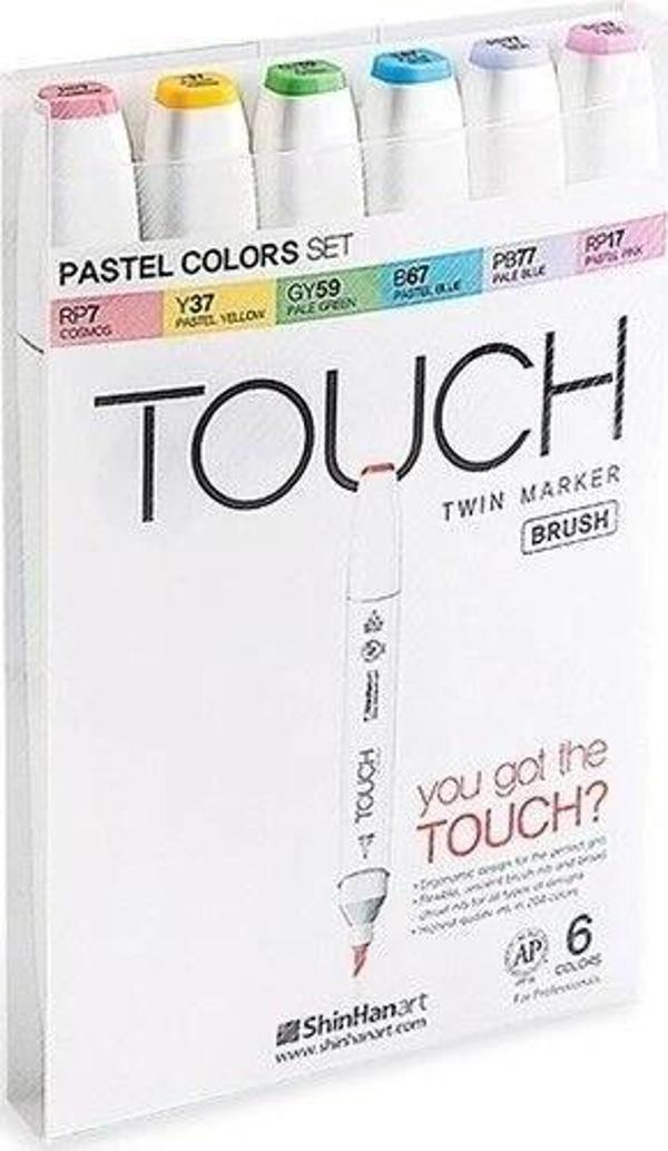 Touch Twin Brush Marker Fırça Uçlu Marker Seti 6 Renk PASTEL RENKLER - Image 1