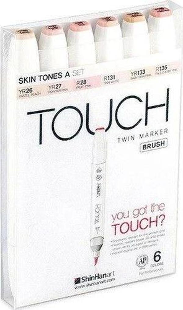 Touch Twin Brush Marker Fırça Uçlu Marker Seti 6 Renk TEN RENKLERİ A - Image 1