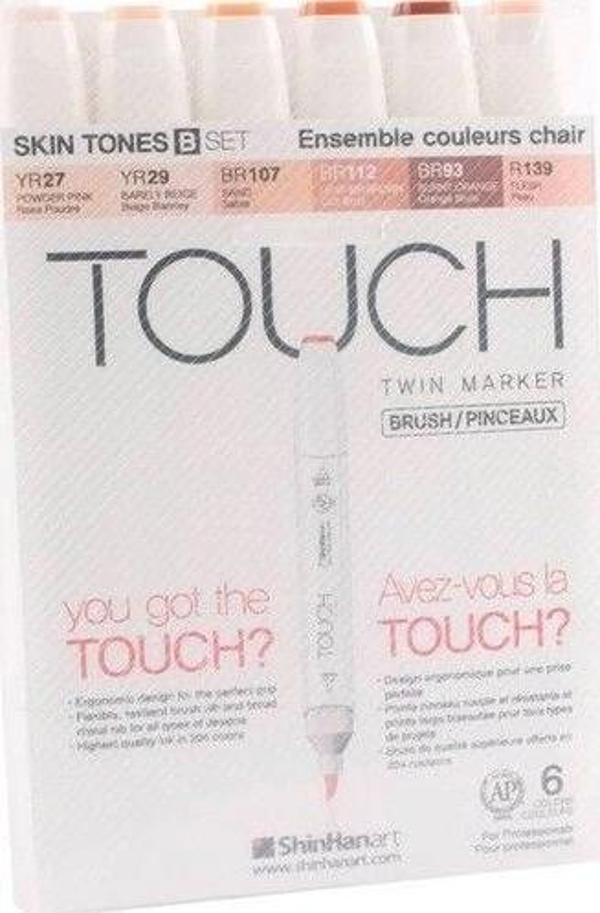 Touch Twin Brush Marker Fırça Uçlu Marker Seti 6 Renk TEN RENKLERİ B - Image 1