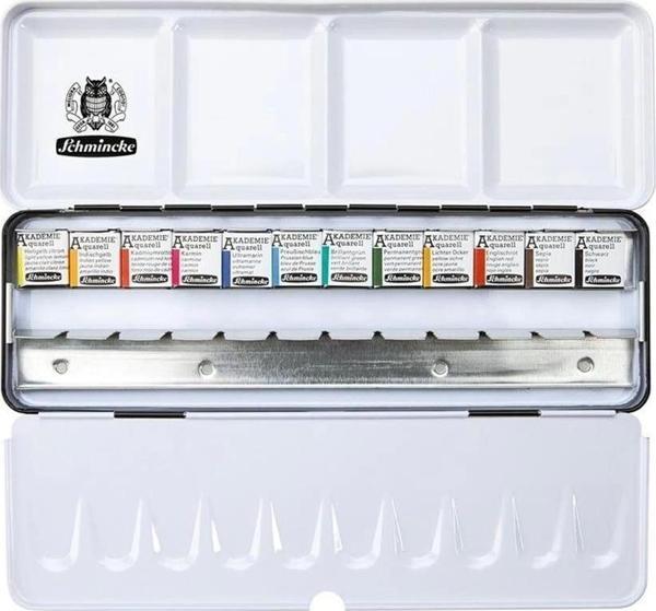 Supertrend Akademie Aquarell Taş Tablet Sulu Boya Seti Yarım Tablet 12 Renk Metal Kutu - Image 1