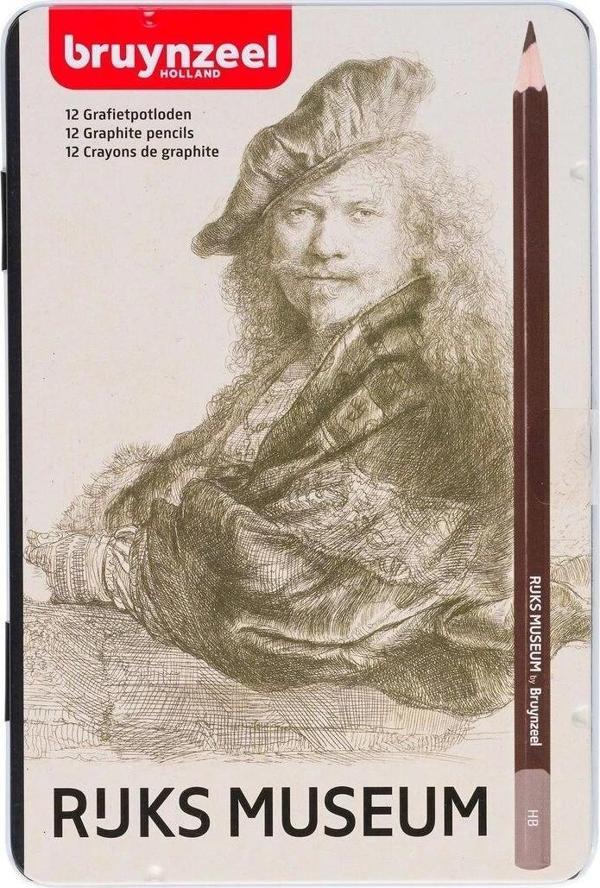 Bruynzeel Graphite Pencils Rijksmuseum Rembrandt Dereceli Karakalem Eskiz Çizim Seti 12'li - Image 1