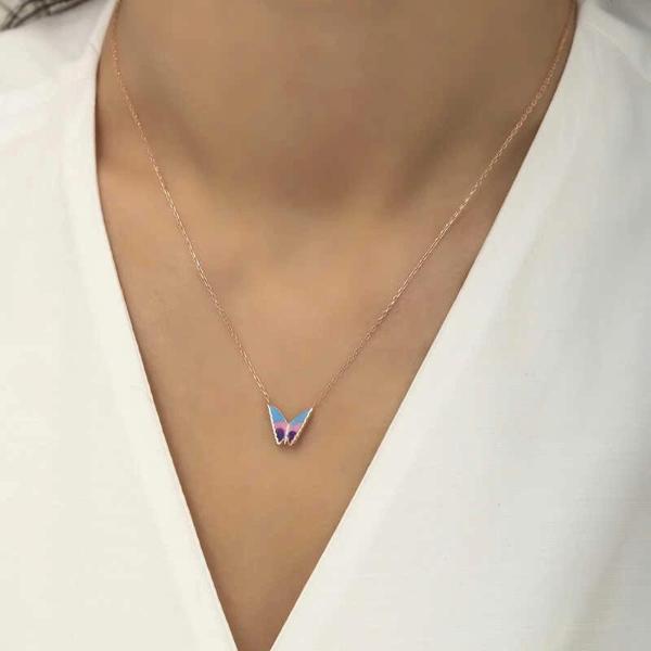 Supertrend Gümüş Rose Minimal Kelebek Bayan Kolye - Image 1