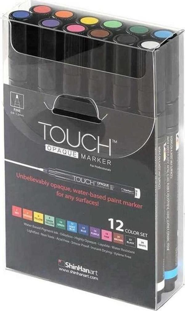 Touch Opaque Marker Su Bazlı Akrilik Boyama Markörü Kalemi Seti 12 Renk Fine Uç (0.8-1.3 mm) - Image 1