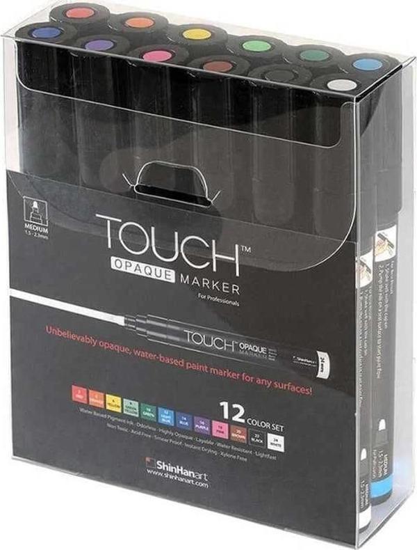 Touch Opaque Marker Su Bazlı Akrilik Boyama Markörü Kalemi Seti 12 Renk Medium Uç (1.5-2.3 mm) - Image 1