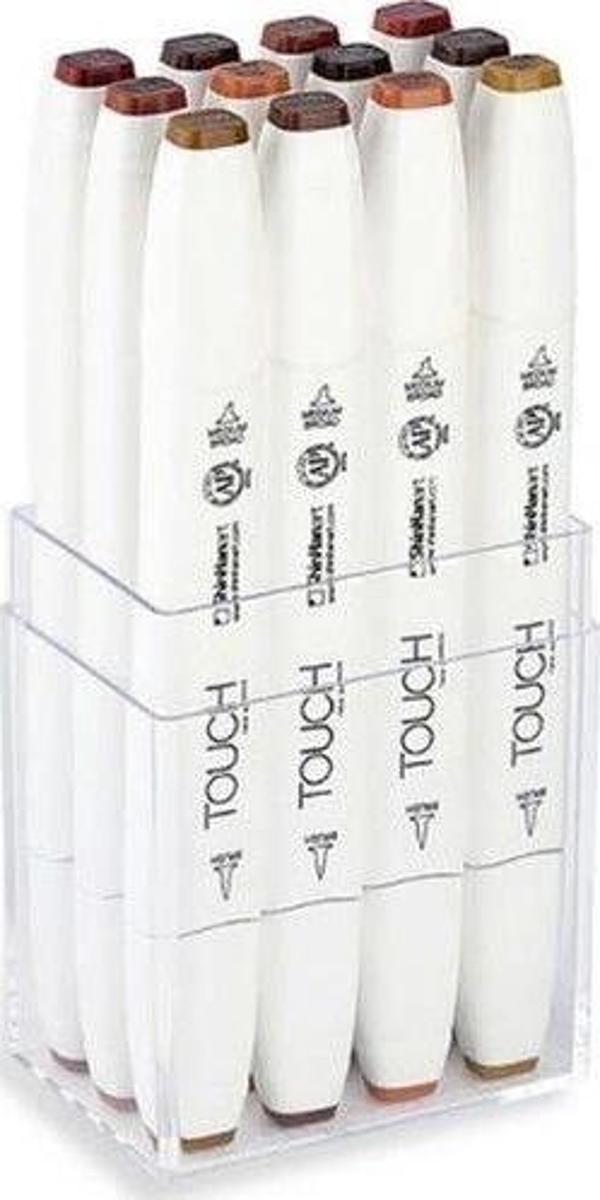 Touch Twin Brush Marker Fırça Uçlu Marker Seti 12 Renk AHŞAP RENKLERİ - Image 1