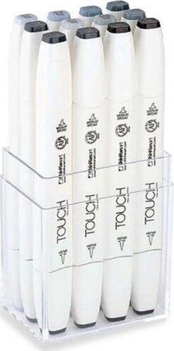 Touch Twin Brush Marker Fırça Uçlu Marker Seti 12 Renk MAVİ/YEŞİL GRİ TONLARI - Image 1