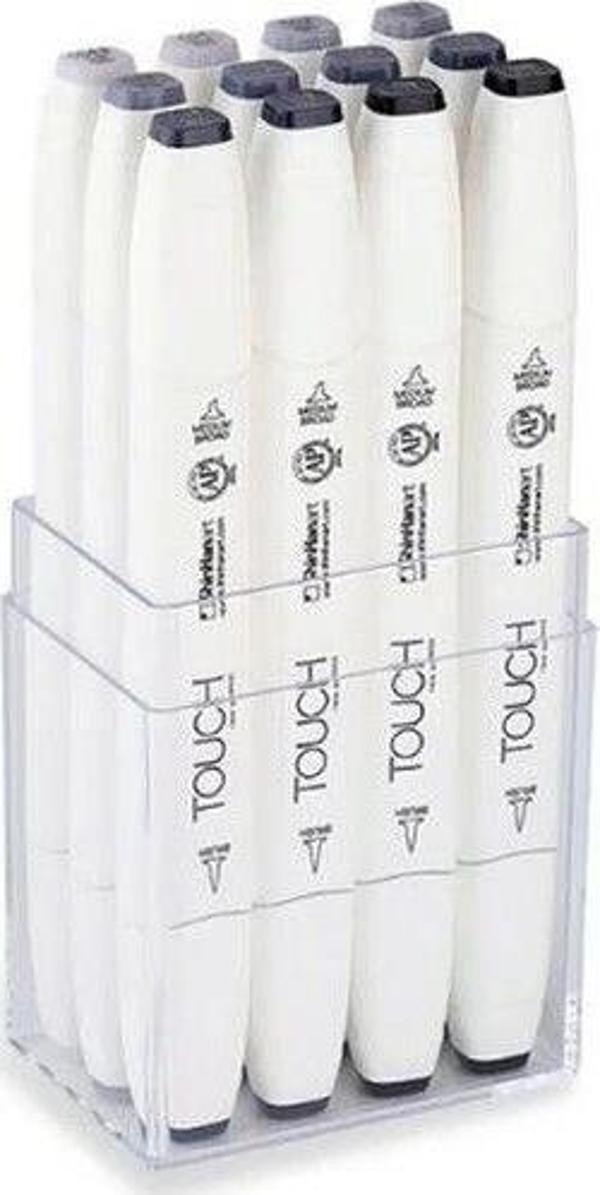 Touch Twin Brush Marker Fırça Uçlu Marker Seti 12 Renk SOĞUK GRİLER - Image 1