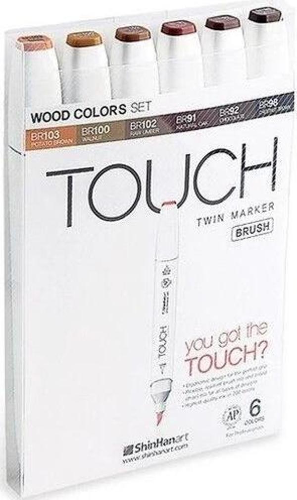 Touch Twin Brush Marker Fırça Uçlu Marker Seti 6 Renk AHŞAP TONLARI - Image 1