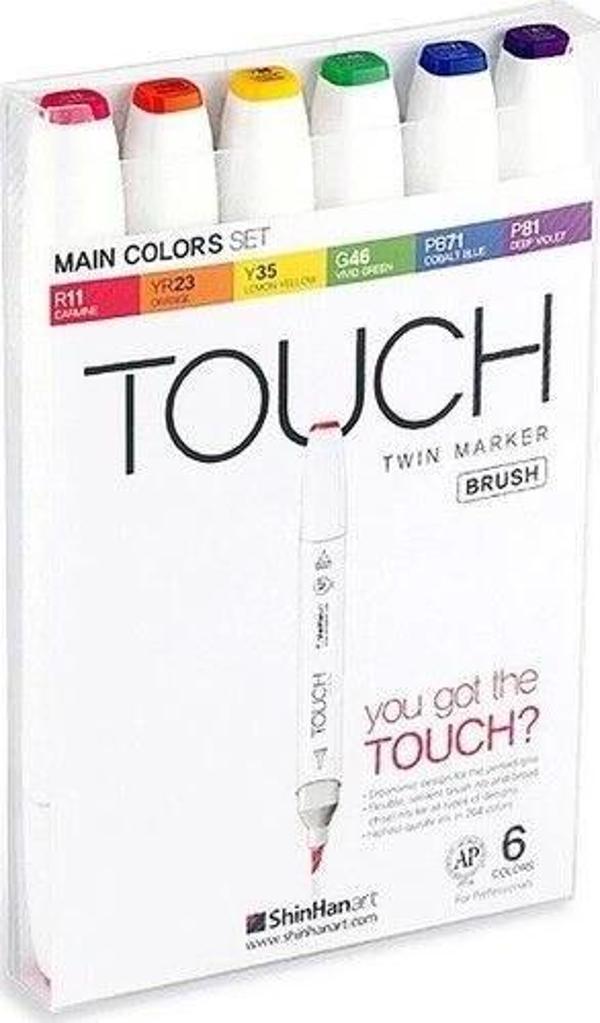 Touch Twin Brush Marker Fırça Uçlu Marker Seti 6 Renk ANA RENKLER - Image 1