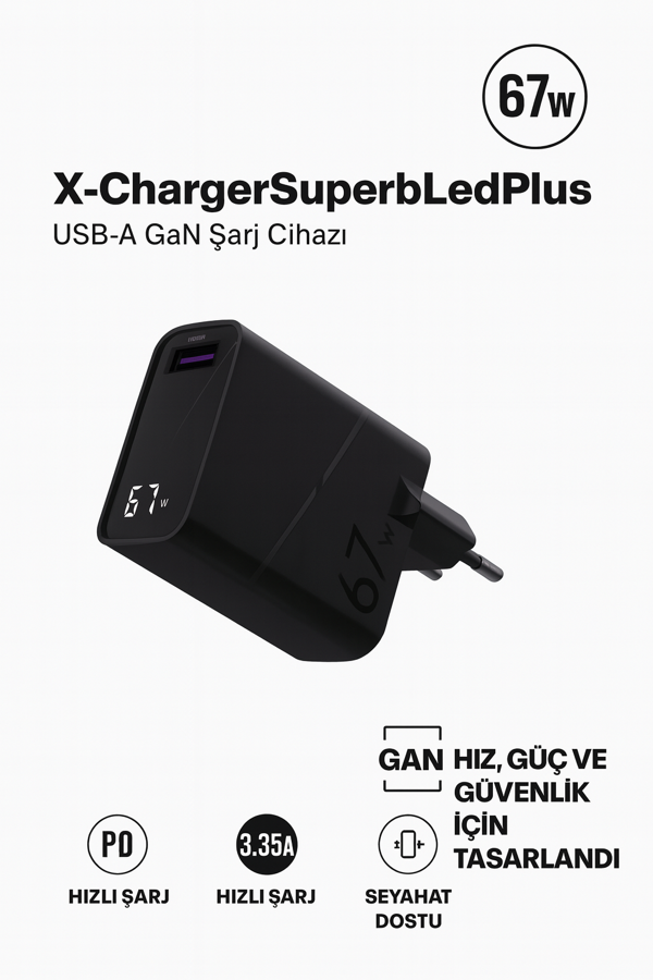 zGaN Teknolojili 67W USB-A Hızlı Şarj Başlığı – Güvenli ve Dayanıklı Led Göstergeli Adaptör - Image 1
