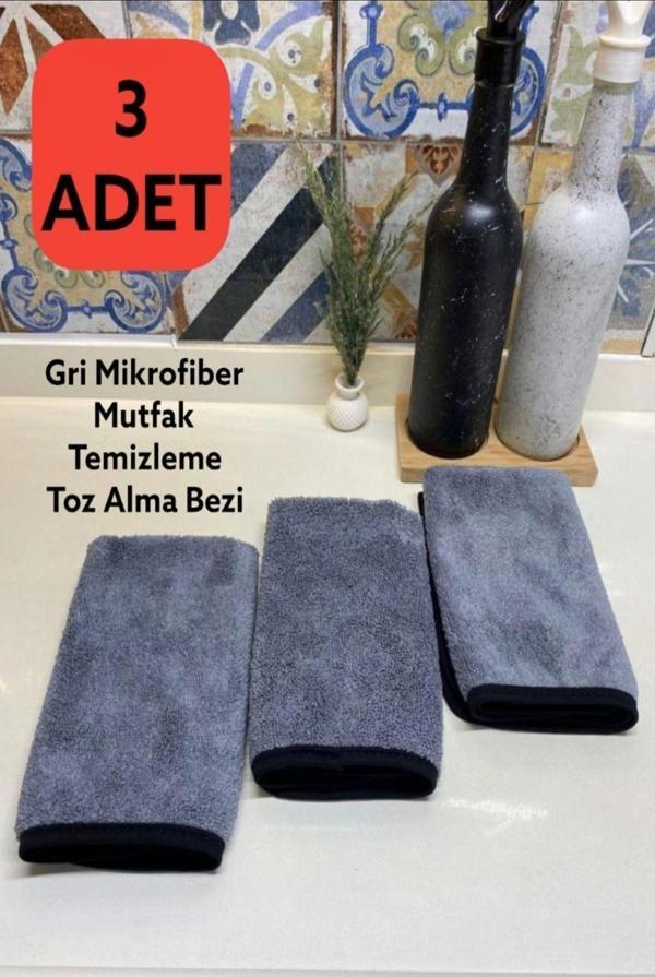 Manosta ( 3 Adet ) Yüksek Emici Gri Mikrofiber Mutfak Temizleme ,Toz Alma Ve Tezgah Bezi 40X40Cm - Image 1