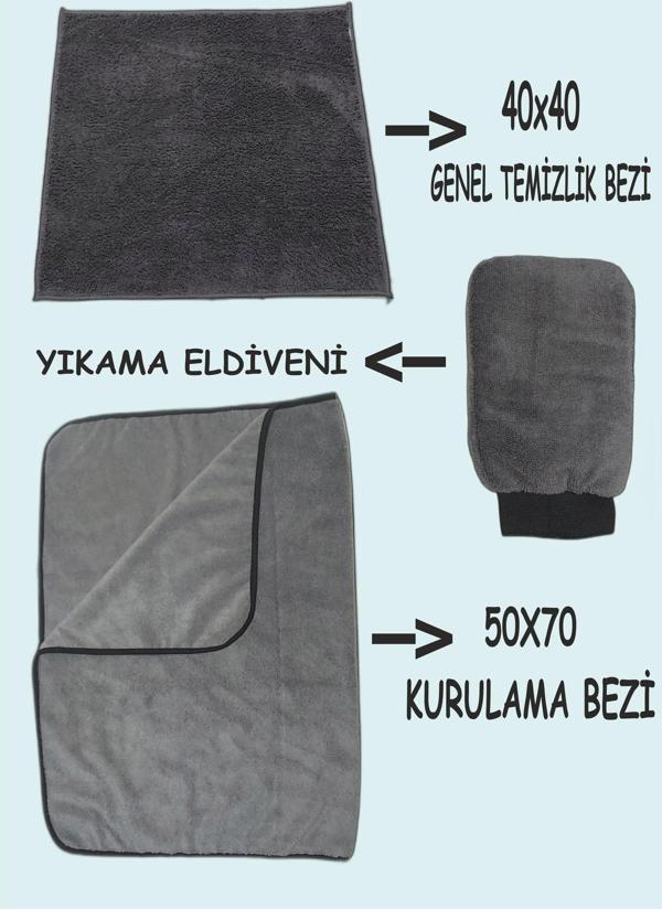 Manosta 3'Lü Mikrofiber Oto Yıkama, Kurulama, Araba Silme Bezi Genel Temizlik Oto Eldiveni - Image 1