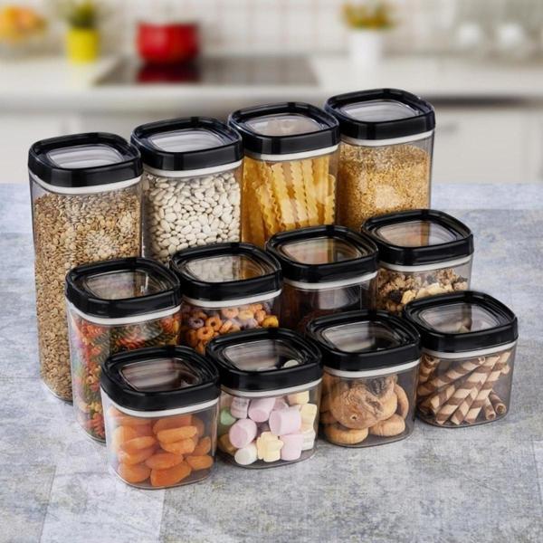 Ceronni Bonny Erzak Saklama Kabı 12Li Set 1,8 Lt 1 Lt 600 ml Siyah - Image 1