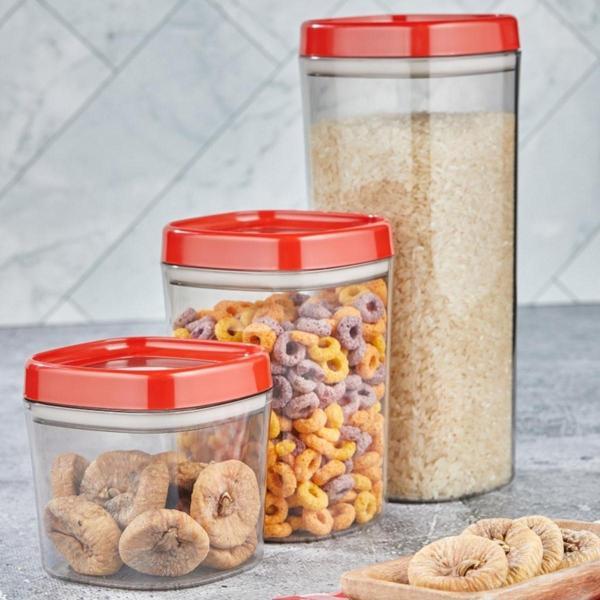 Ceronni Bonny Erzak Saklama Kabı 3lü Set 1,8Lt - 1Lt - 600Ml Kırmızı - Image 1