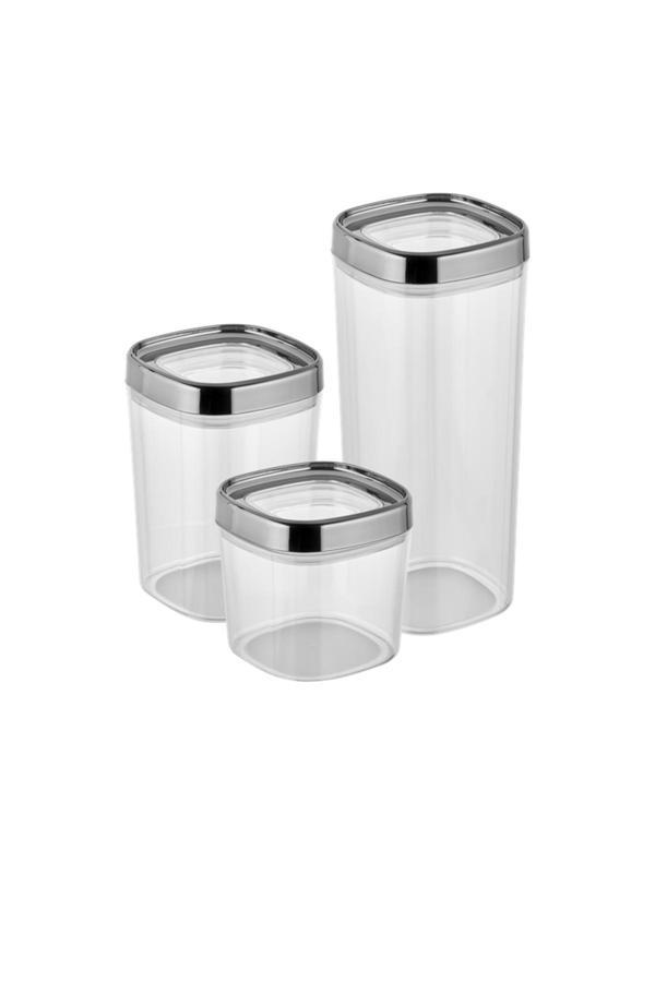Ceronni Bonny Erzak Saklama Kabı 3Lü Set Metalik Kaplama Kapak 1,8Lt - 1Lt - 600Ml Metalik Gümüş - Image 1