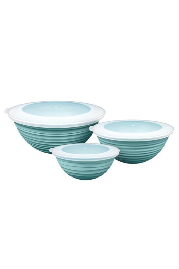 Ceronni Galaksi Desenli Kapaklı Kase 3Lü Set 3Lt 2Lt 1Lt Turkuaz - Image 1