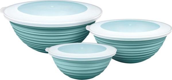 Ceronni Galaksi Desenli Kapaklı Kase 3Lü Set 3Lt 2Lt 1Lt Turkuaz - Image 1