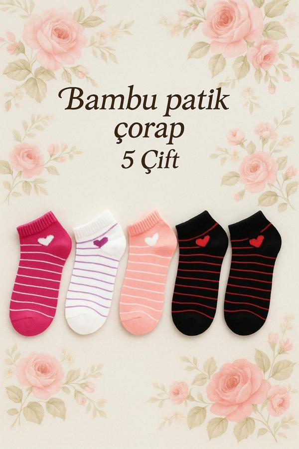 Arlenza Bambu Kadın Patik Çorap – 5 Çift Nefes Alabilir Ve Terletmez - Image 1