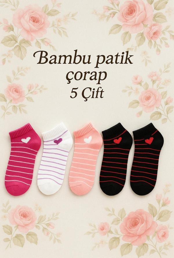 Arlenza Bambu Kadın Patik Çorap – 5 Çift Nefes Alabilir Ve Terletmez - Image 1