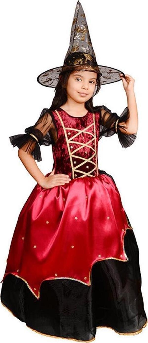 Bordo Tarlatanlı Cadı Kostümü + Cadı Şapkası - Cadılar Bayramı Kostümü - Halloween Kostüm - Image 1