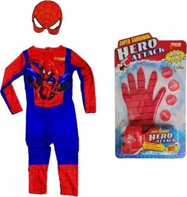 Kırmızı Mavi Baskılı Spiderman Kostümü - Örümcek Adam Kostümü + Spiderman Taso Atan Eldiven - Image 1