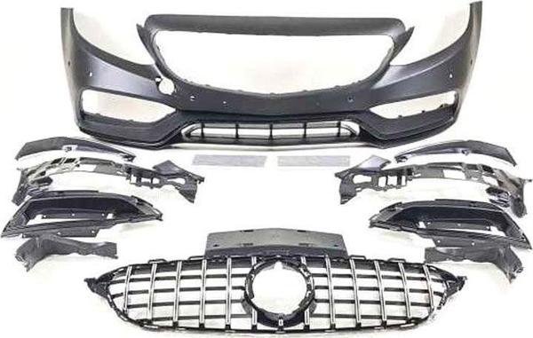 Mercedes W205 C63 Uyumlu Ön Tampon & Panjur Seti (Makyajlı Görünüm) (Siyah Trimler) - Image 1