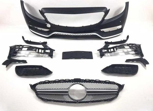 Mercedes W205 2014-2018 C63 Uyumlu Ön Tampon & Panjur Seti (Silver Trimler) - Image 1