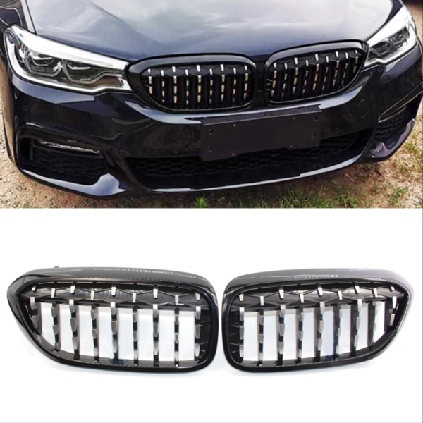 Bmw 5 Serisi G30 (2017-2020) Arası Uyumlu Dıamond Böbrek - Panjur / Piano Siyah - Image 1