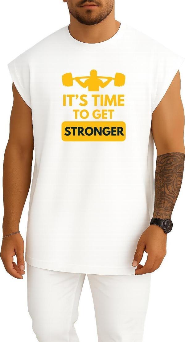 Oversize İts Time Go Get Stronger Göğüs Tasarımlı Atlet - Image 1
