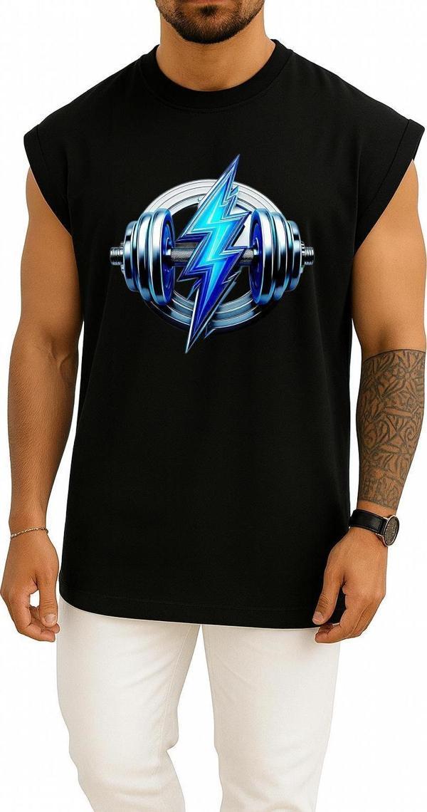 Oversize Fitness Gym Lights Göğüs Tasarımlı Atlet - Image 1