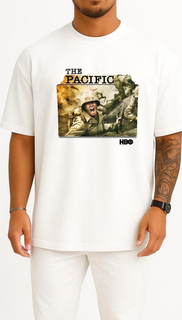 Oversize Band Of Brothers The Pacific Series Folder İcons, The Pacific Göğüs Tasarımlı Unisex T-Shirt - Image 1
