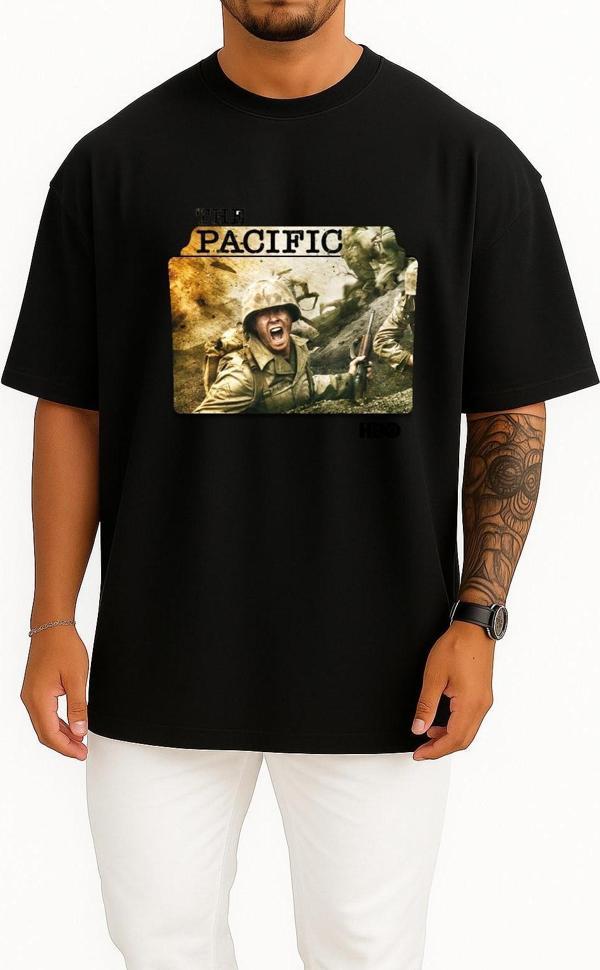 Oversize Band Of Brothers The Pacific Series Folder İcons, The Pacific Göğüs Tasarımlı Unisex T-Shirt - Image 1