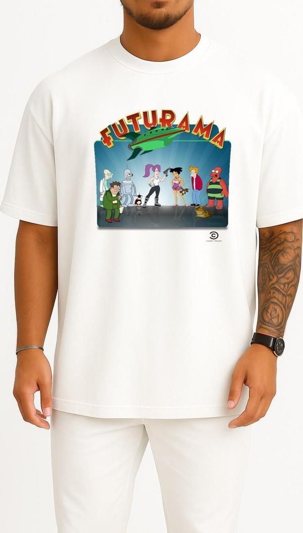 Oversize Futurama Series And Season Folder İcons, Futurama Göğüs Tasarımlı Unisex T-Shirt - Image 1