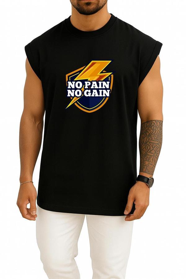 Oversize No Pain No Gain Göğüs ve Sırt Tasarımlı Atlet - Image 1