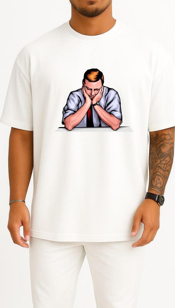 Oversize Sadness Person Depression Göğüs Tasarımlı Unisex T-Shirt - Image 1