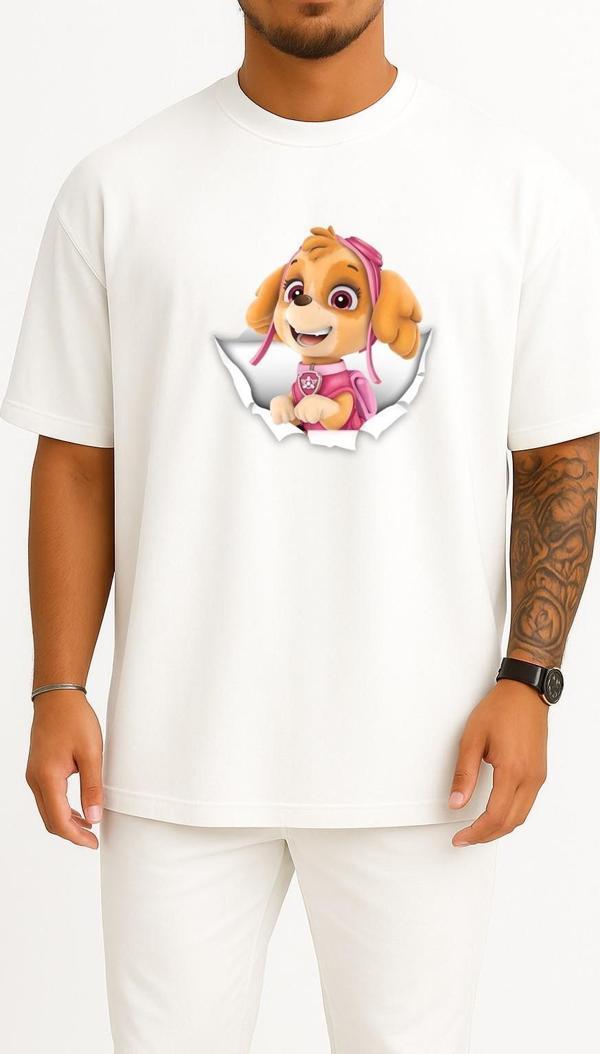 Oversize Paw Patrol Skyie İllustration Göğüs Tasarımlı Unisex T-Shirt - Image 1