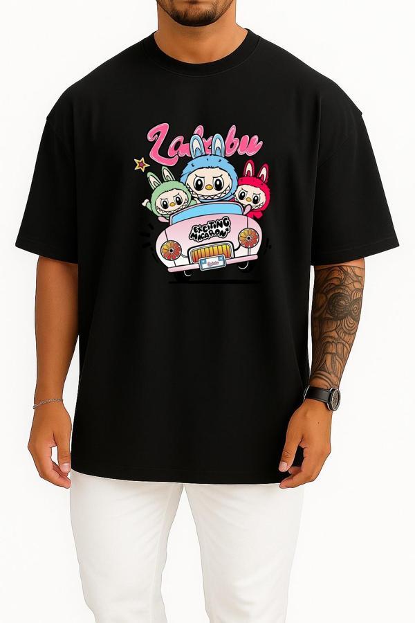 Oversize Labubu Göğüs Tasarımlı Unisex T-Shirt - Image 1