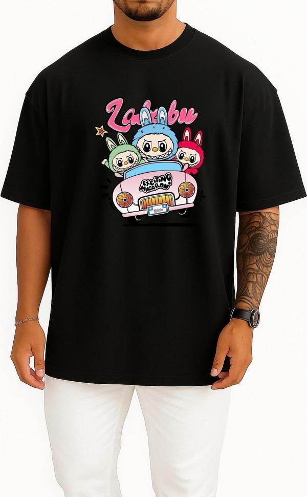 Oversize Labubu Göğüs Tasarımlı Unisex T-Shirt - Image 1