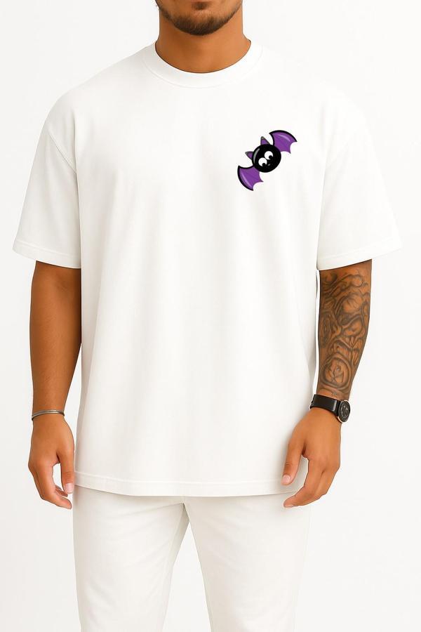 Oversize Halloween Child Cat Cep ve Sırt Tasarımlı Unisex T-Shirt - Image 1