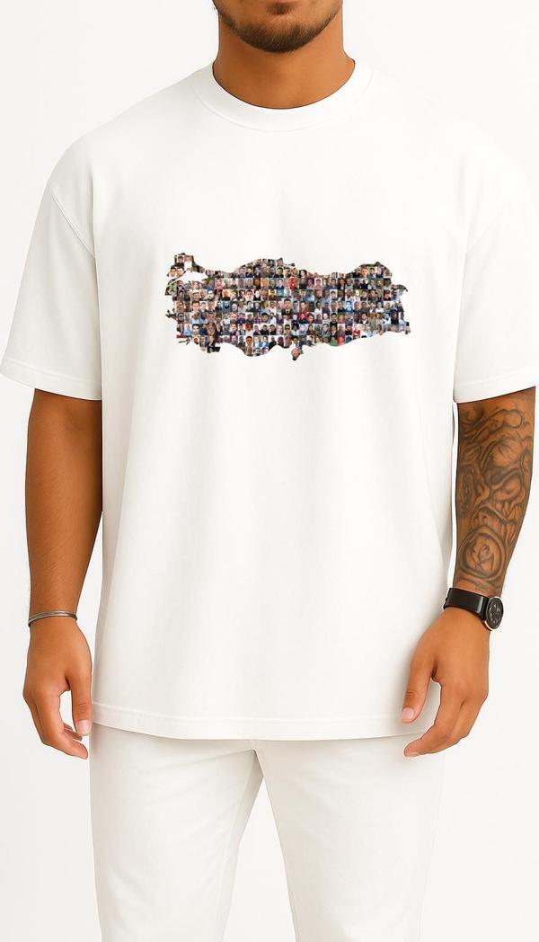 Oversize 15 Temmuz Şehitleri Ve Türkiye Haritası Göğüs Tasarımlı Unisex T-Shirt - Image 1