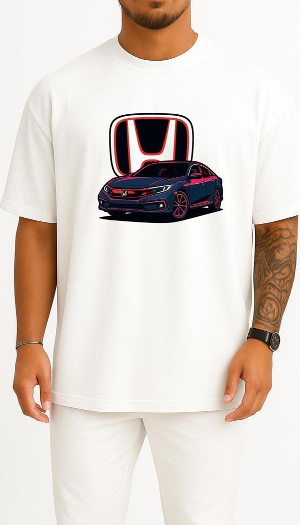 Oversize Honda Civic Fc5 H Logolu Göğüs Tasarımlı Unisex T-Shirt - Image 1